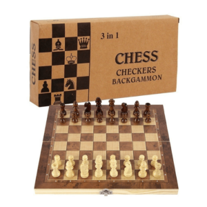 Wooden Chessboard 3-in-1 Portable Folding Chess Checkers Backgammon Set - 29 X 29 CM