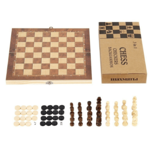 Wooden Chessboard 3-in-1 Portable Folding Chess Checkers Backgammon Set - 29 X 29 CM