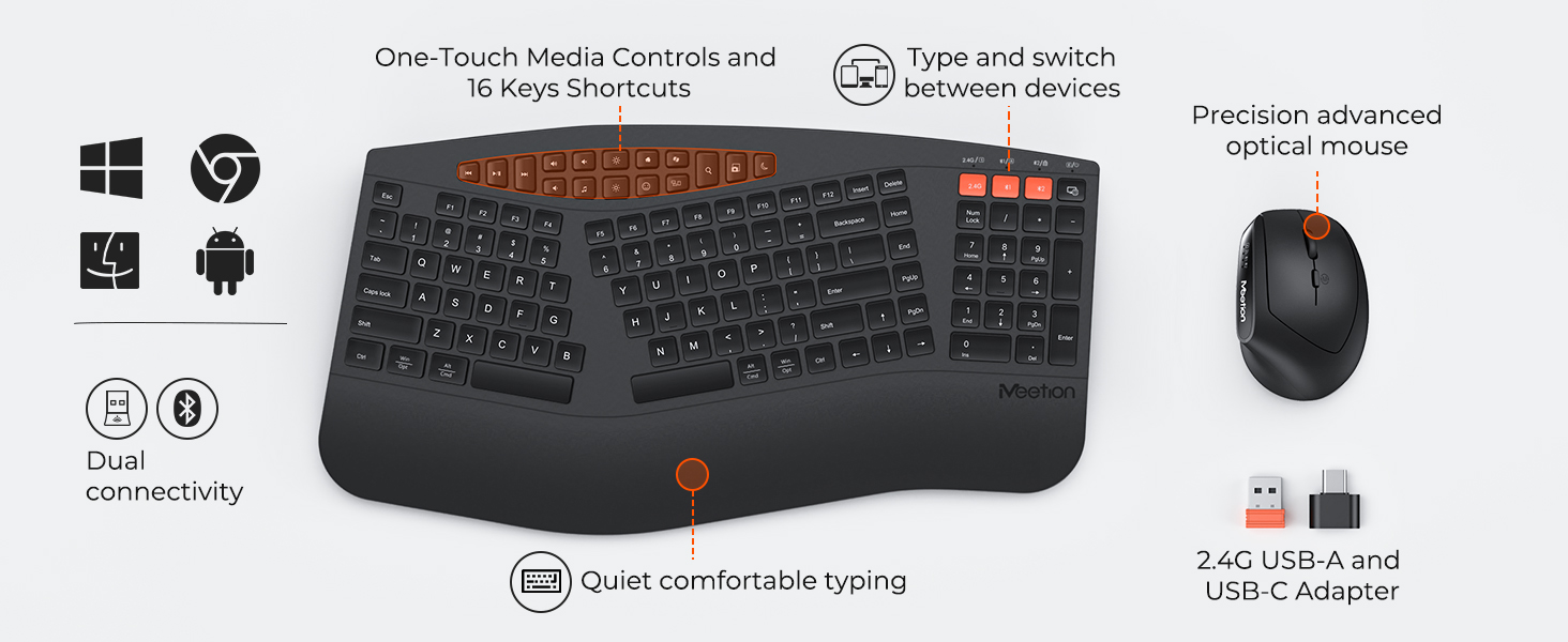 meetion ergonomic keyboard mouse combo